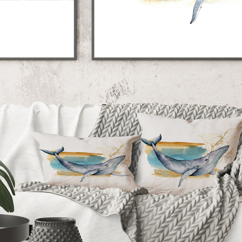 Cachalot bleu sur fond blanc - Coussin décoratif imprimé nautique et côtier 1