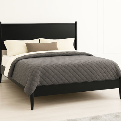 Black Mid - Century Modern King Wooden Bed, Platform With Round Tapered Legs, And Slat Kit For Comfort, No Box Spring Required Design, Structure, Included,
