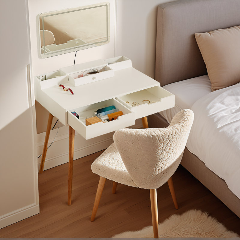 White Vanity Desk 31.5" - 3 Light Settings, Removable Mirror & 3 Drawers