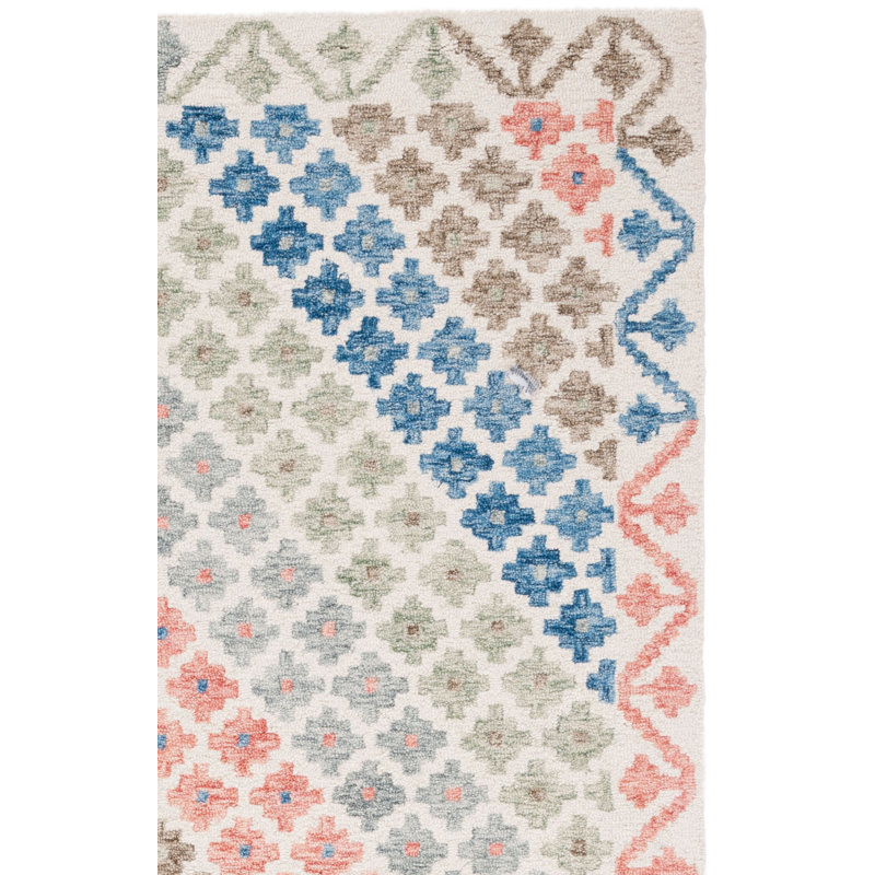 Tapis géométrique en laine / coton / latex touffeté à la main Aapri, Tapis de couloir 2 pi 3 po x 9 pi