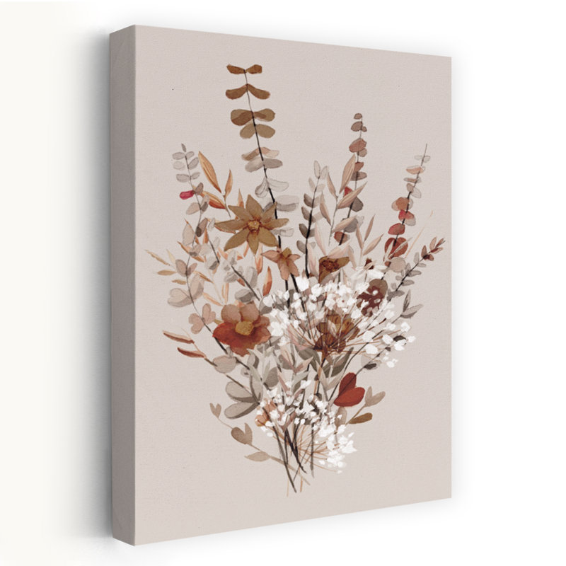 Bouquet de fleurs épicées - Art contemporain avec feuilles et fleurs, H 24 po x l 16 po