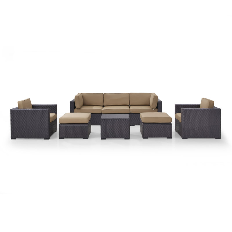 Ensemble de conversation modulaire en rotin de 7 pièces avec coussins Arbedella, Moka