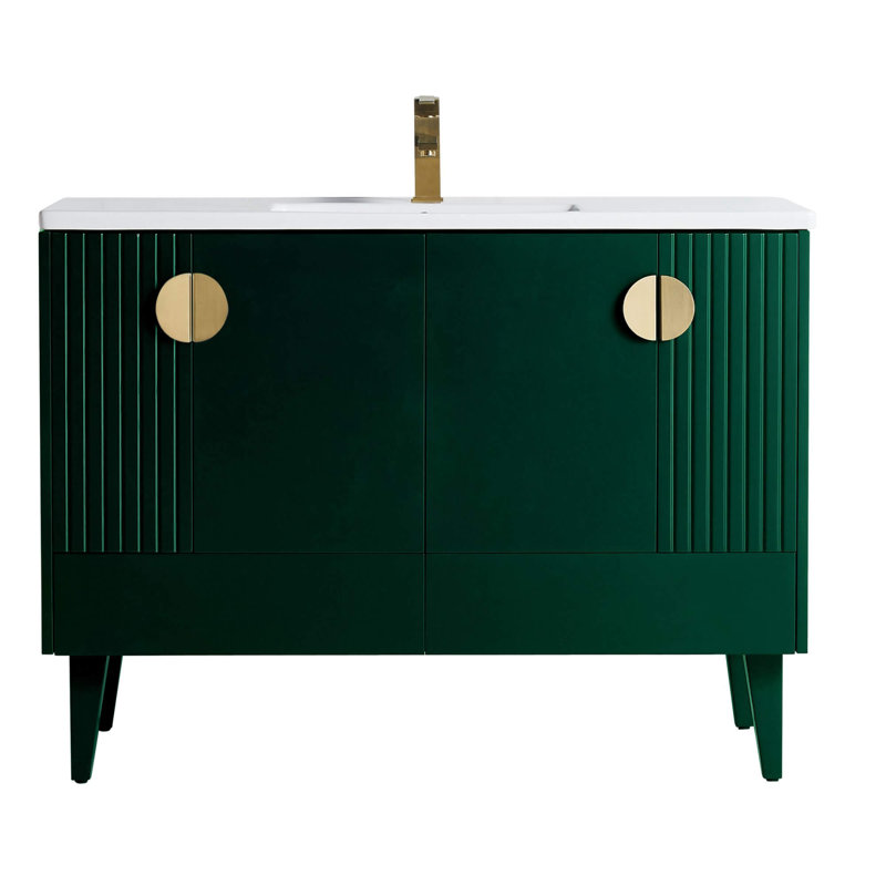 Ensemble de meuble-lavabo simple 48 po Saimah, Laiton satiné, Vert