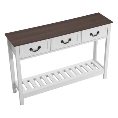 Console de 47 po, bureau de ferme derrière le canapé avec tiroirs et tablette de rangement inférieure, canapé d'entrée rectangulaire en bois pour couloir, chambre à coucher, salon, vestibule, brun et blanc