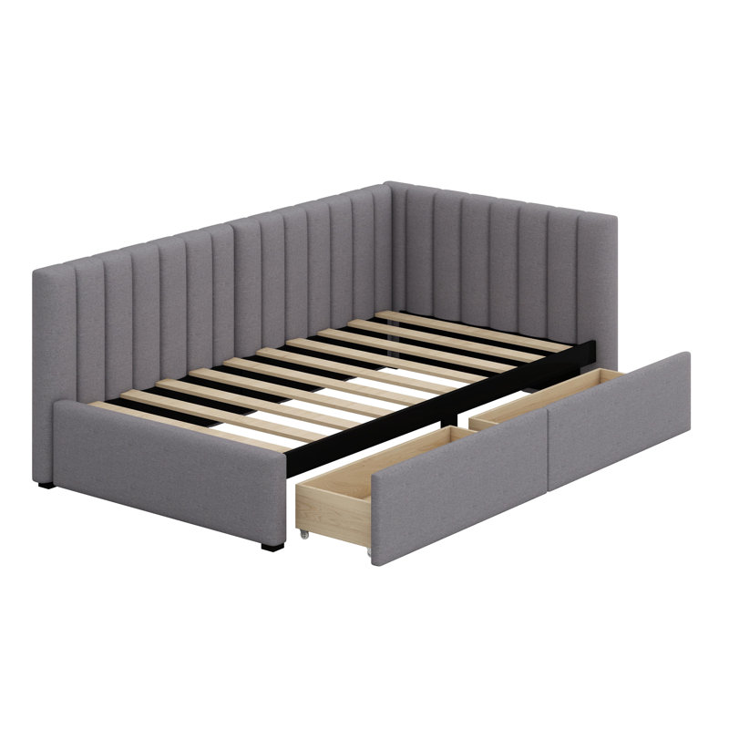 Upholstered Daybed With Storage Drawers, Grey