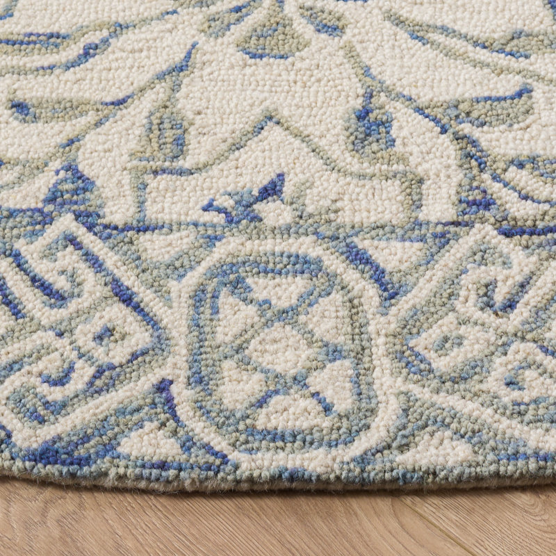 Tapis floral en laine touffeté à la main Pimentel, Rond 9 pi