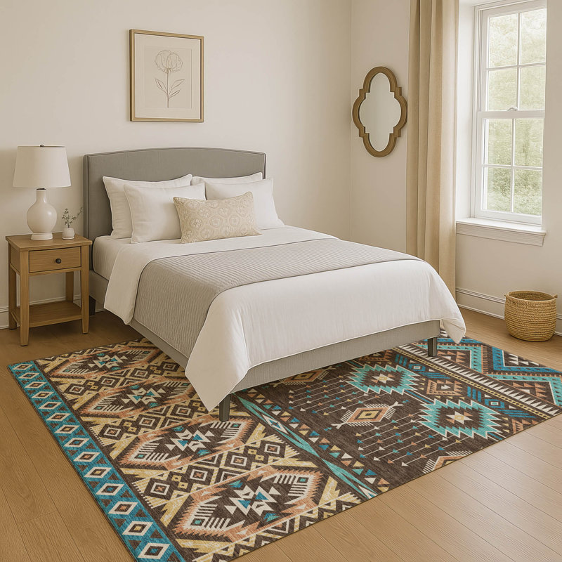 Tapis aztèque Mayfield AMF1851 lavable à la machine de qualité supérieure, Rectangle 5 pi x 7 pi 6 po