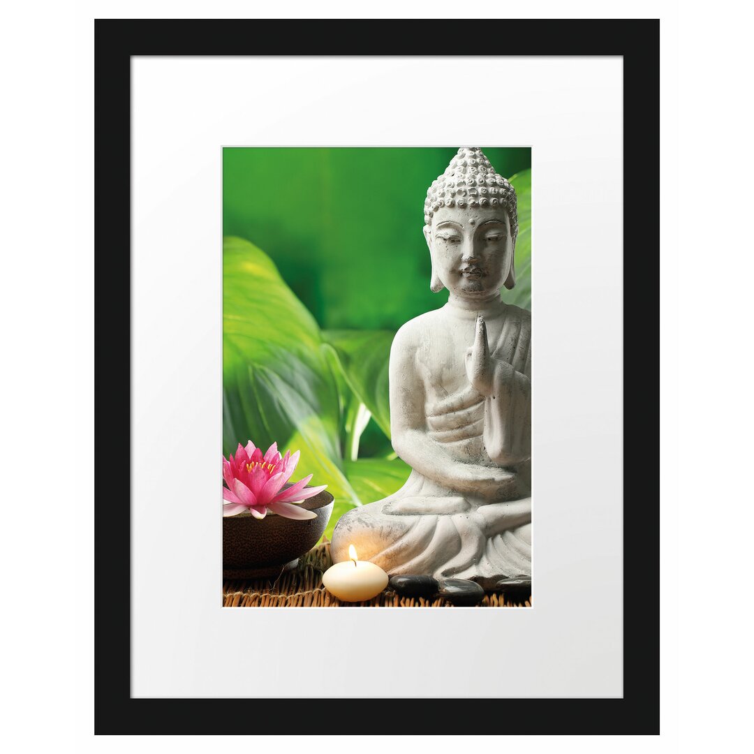 Gerahmtes Poster Seerose Buddha Statue