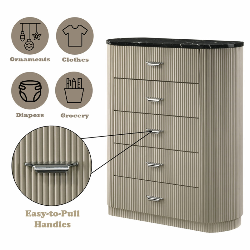 Commode beige Travonte avec surface en marbre noir
