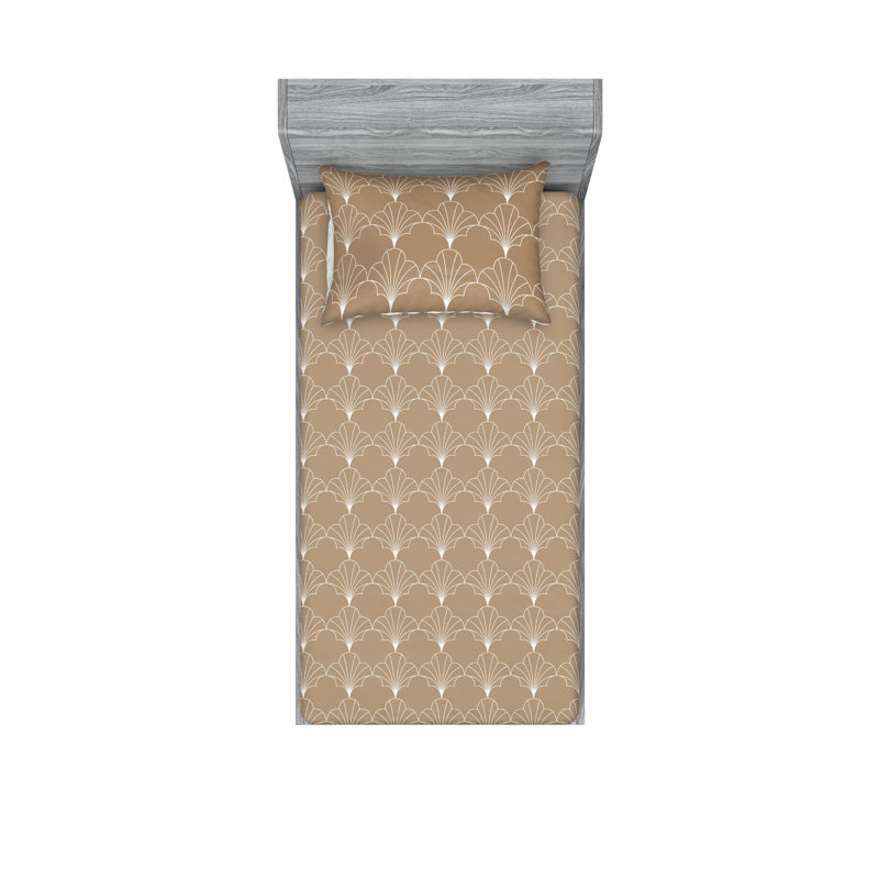  Ensemble de draps en microfibre géométrique, Brun pâle, Ensemble de draps pour lit simple avec 1 taie d'or
