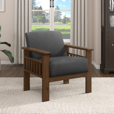 Fauteuil d'appoint moderne de style Mid-Century 29,5 po Bertolt avec revêtement en tissu texturé, structure en bois d'hévéa massif, ressorts en mousse sur les ressorts ensachés