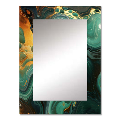 Abstract green and gold Marble river II - Marble Mirror, Green Decorative Wall Mirror, Printed Metal Art