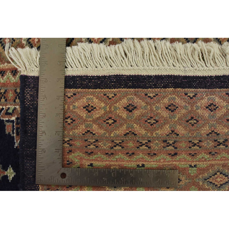 Tapis oriental noué à la main en laine bleu 4 pi 2 po x 6 pi Bokhara Jaldar