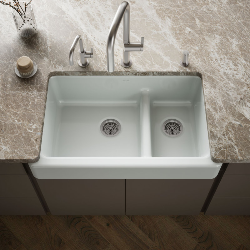 Whitehaven® 36" L x 22" W Double Basin Farmhouse/Apron Kitchen Sink, Almond