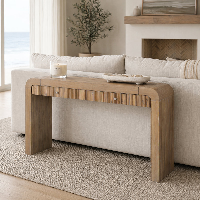 Console Rustic Charm avec tiroir cannelé et pieds réglables - parfait pour le décor du salon, Bois naturel