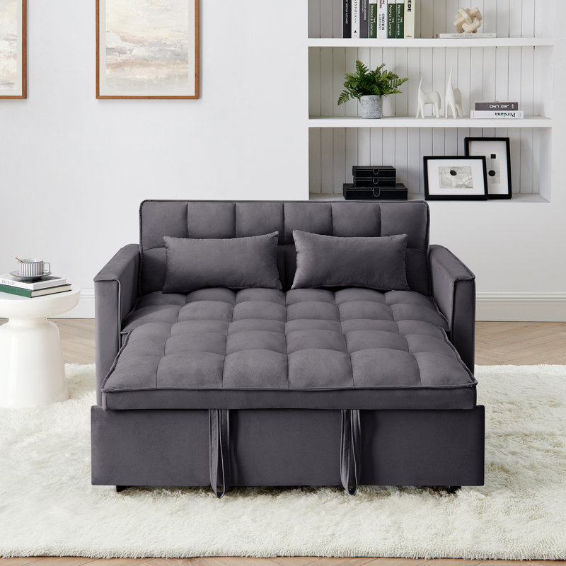 Canapé-lit pliable polyvalent avec dossier réglable, charge USB et cendriers amovibles pour une vie moderne, Gris antique