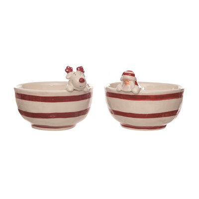  Ensemble de 2 bols de service en céramique Sweet Santa - ON Home Decorations Christmas
