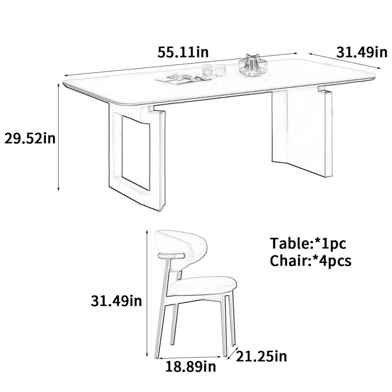 Table de salle à manger de luxe Premium Light, H 29,52 po x L 55,11 po x l 31,49 po
