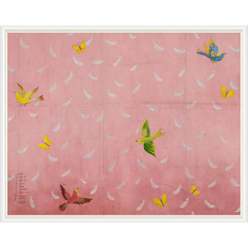 Feathers Print by Paule Marrot, 43" H x 54" W, White, Framed Print