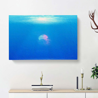 Jellyfish in Pink & Blue with Sunlight - Wrapped Canvas Painting Print