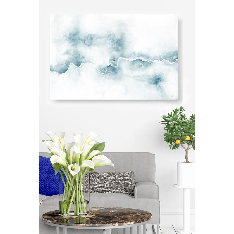 Blue Grey Abstact Line Flowing, On White, 16" H x 24" W x 1.5" D