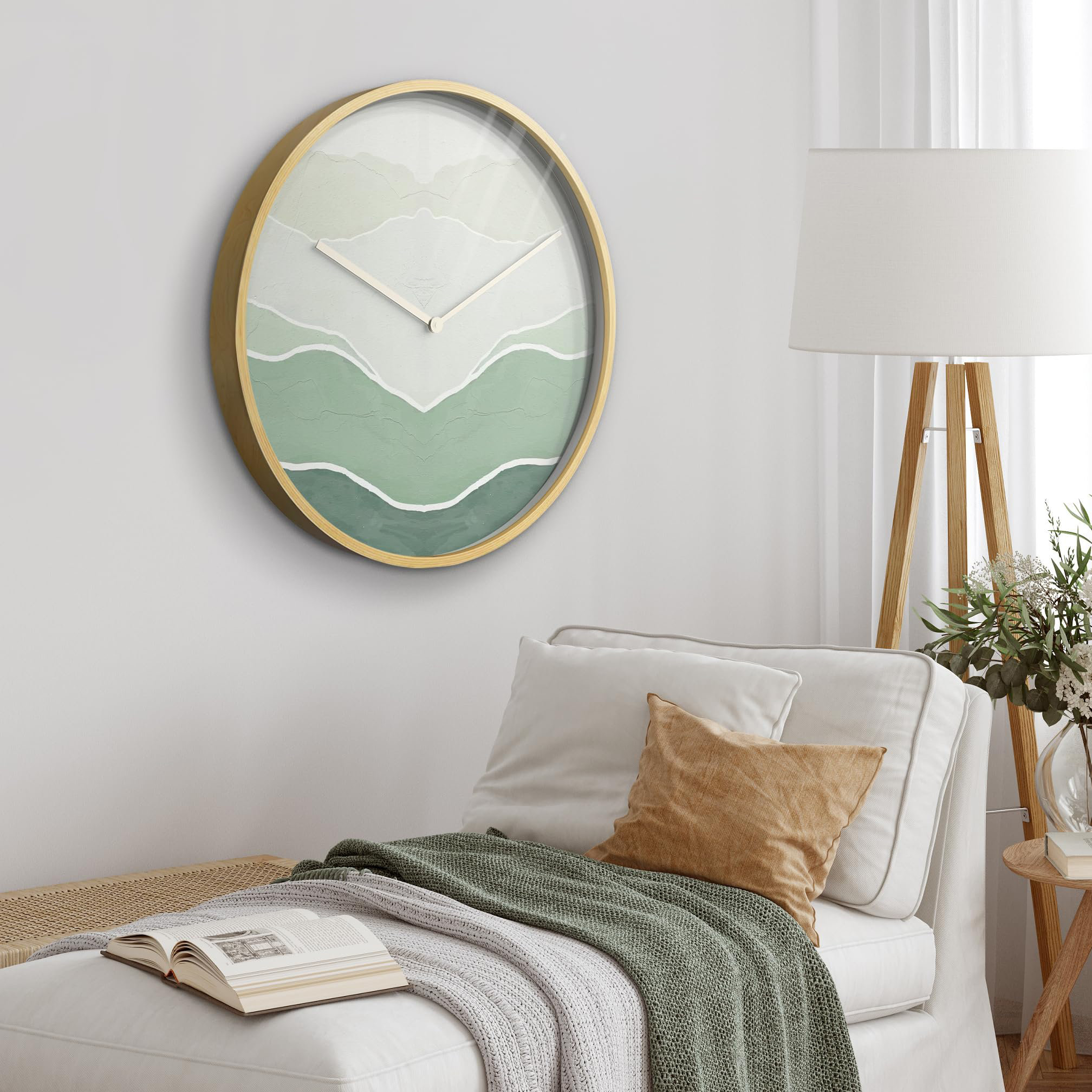 SIGNLEADER Green Mountain Range Landscape Clock Decor Wooden Large Wall