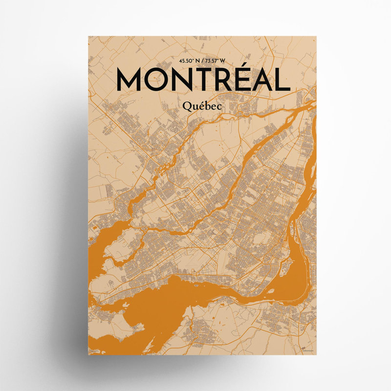 Montréal, carte de la ville, impression rétro, H 27,6 po x l 19,7 po