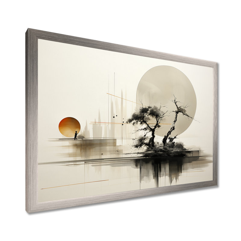 Art asiatique Sumie Zen I - art mural asiatique, H 12 po x l 20 po x P 1 po, Cadre simple argenté