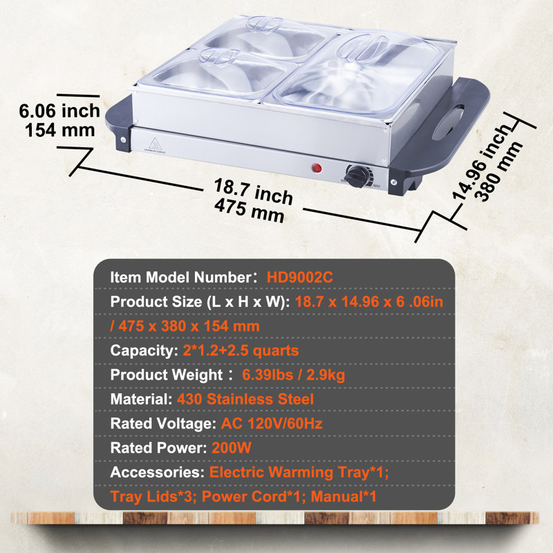 Chauffe-plat et comptoir en acier inoxydable 5 pte Sebago