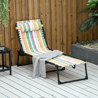 Chaise longue pliante de jardin avec 4 positions d'inclinaison, assise en maille respirante et élastique, coussin inclus, jaune.