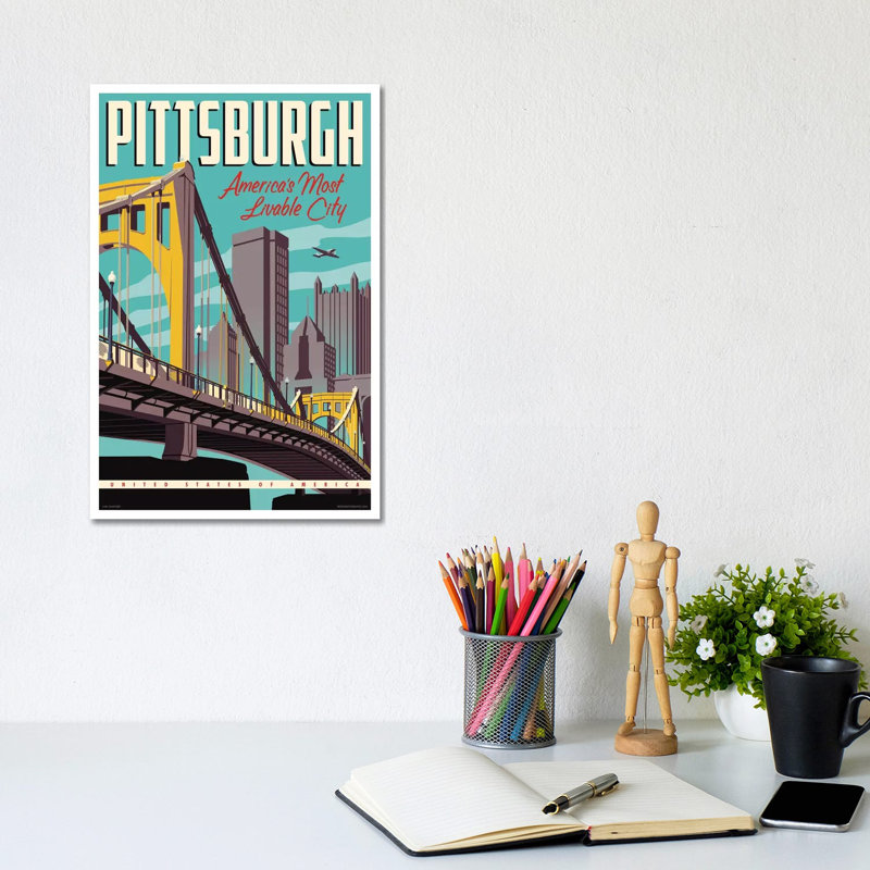 Pittsburgh Most Livable City Travel Poster 1 Piece Wrapped Canvas Wall Art, 30.48cm H x 20.32cm W x 1.905cm D