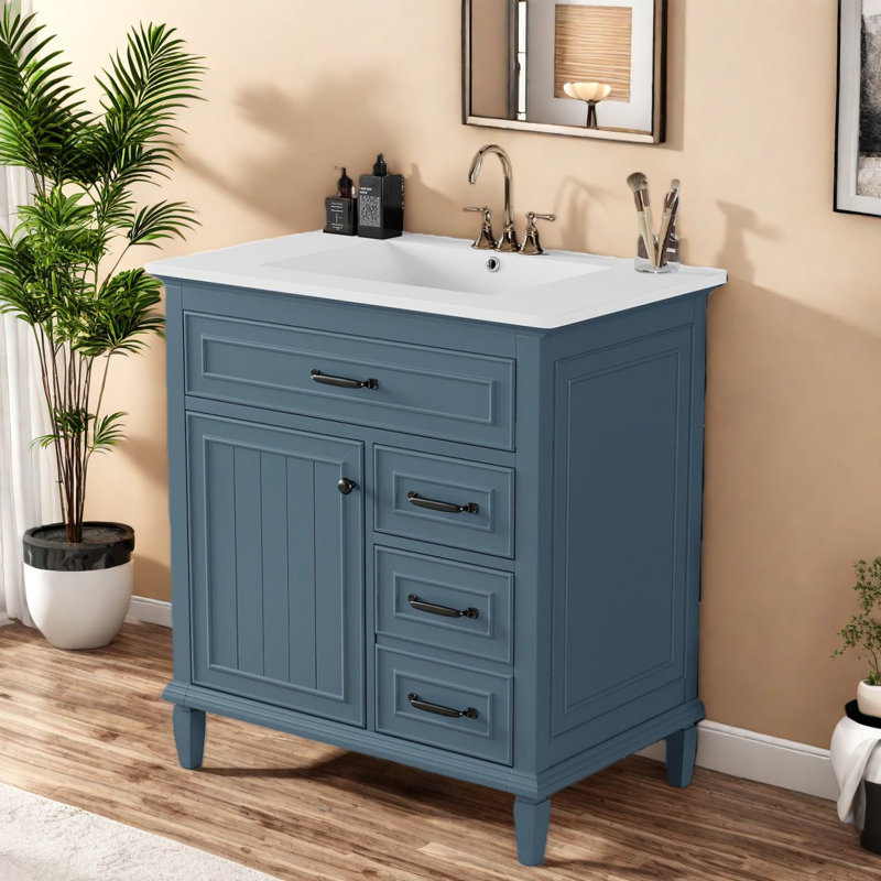 Élégant meuble-lavabo moderne de 30 pouces avec lavabo, conception en bois massif pour la salle de bain