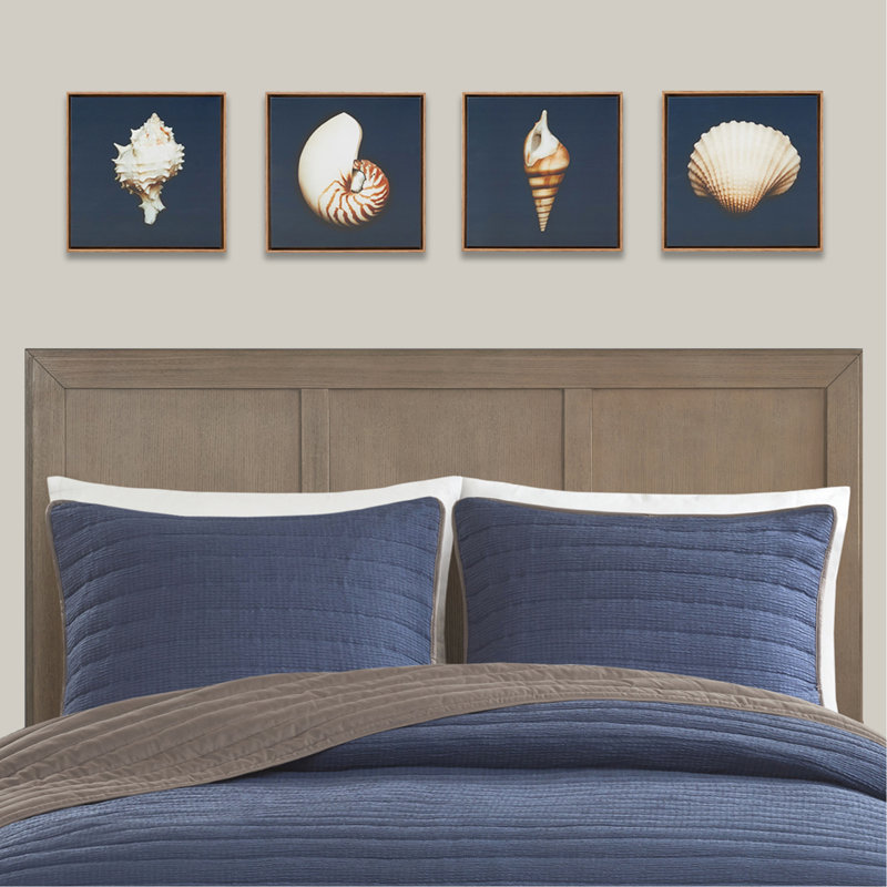 «Ocean Inspired 4», art mural sur toile, 12 po x 12 po, fond avec coquillages, par, art d'intérieur encadré, œuvre d'art
