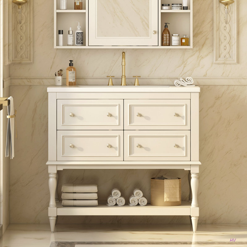36" Bathroom Vanity Cabinet With Sink Combo Set, Undermount Ceramic Sink, Free Standing Vanity Set With 4 Drawers, Solid Wood Frame Bathroom Cabinet