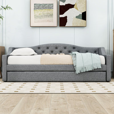Tyanne Twin XL Upholstered Daybed with Vibrant LED Lighting and Pull-Out Twin XL Trundle