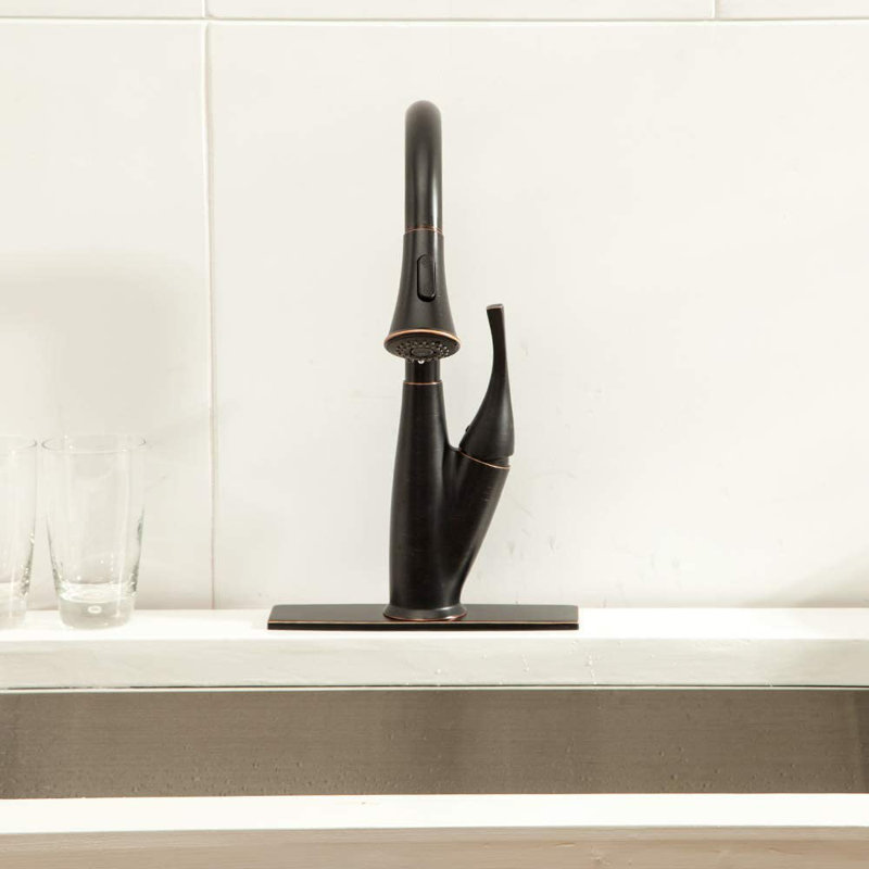 Robinet de cuisine à poignée simple avec douchette rétractable pour évier de cuisine
