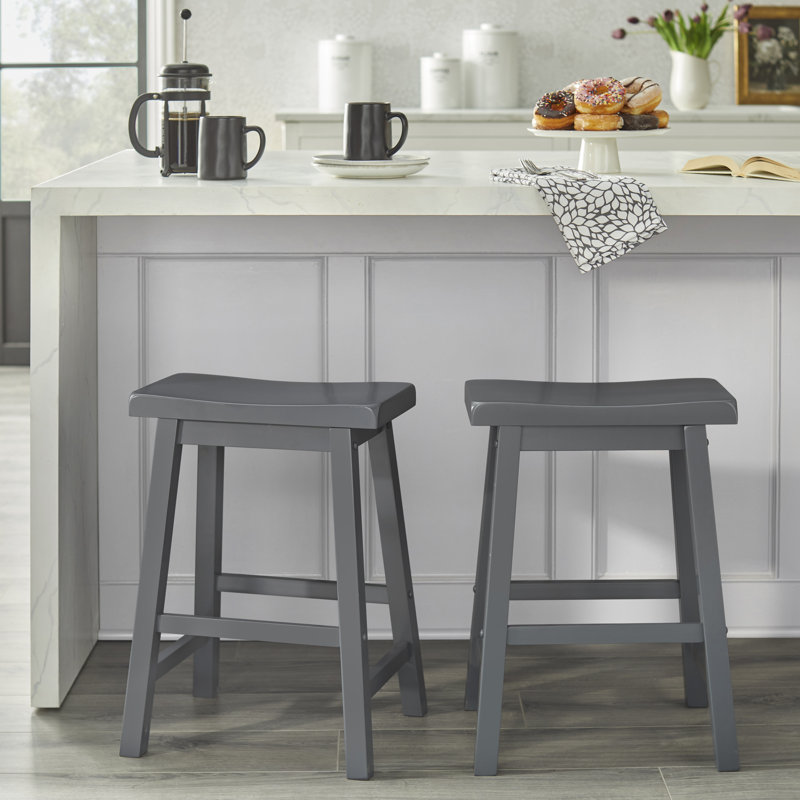 Whitworth Solid Wood Stool, Charcoal Gray, Counter Stool (24” Seat Height)