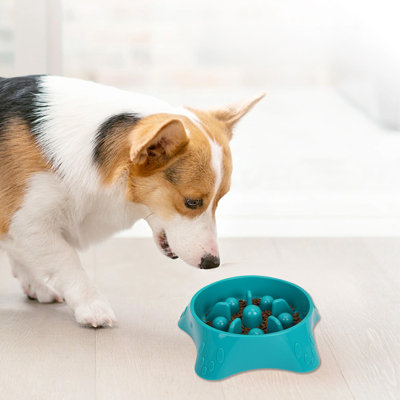 Pet Slow Food Bowl 9.4x6.8x2.4in Spill Proof Slip Proof For Small Medium Large Dogs, Blue