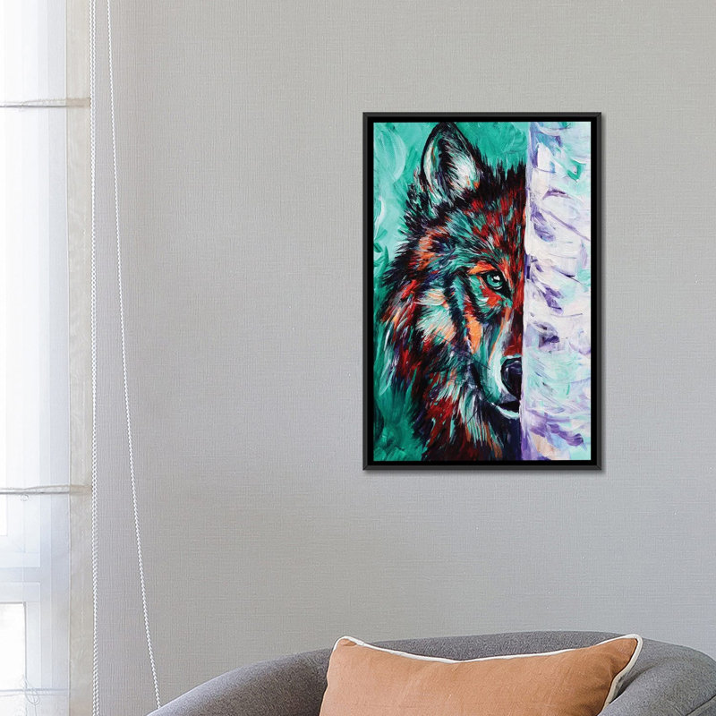«Wolf», reproduction sur toile, H 26 po x l 18 po x P 1,5 po, Toile avec cadre noir, Pas de tapis