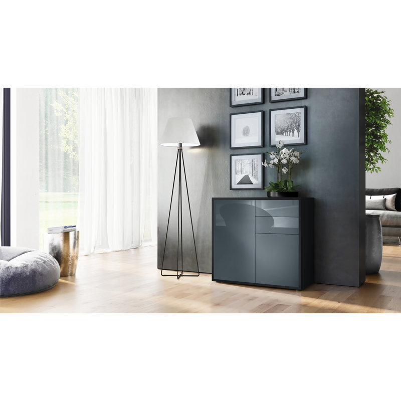 Sideboard Mcdevitt, Black (Matt)/Grey (Glossy)