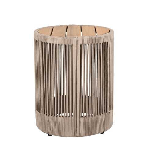 Table d'appoint d'extérieur en corde de rotin et bois d'acacia - Mobilier de balcon de patio pour jardin, cour, balcon