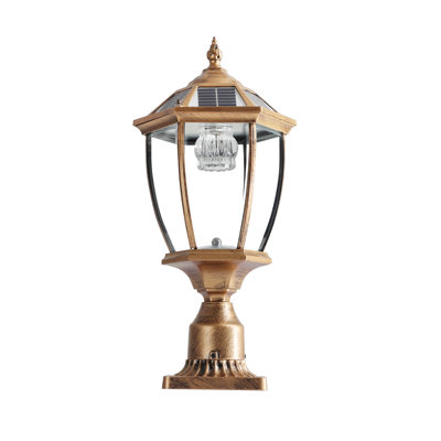20" Vintage Bronze Solar Powered LED Outdoor Lantern with Elegant Glass Design for Garden Pathways, Patios & Yard Decor