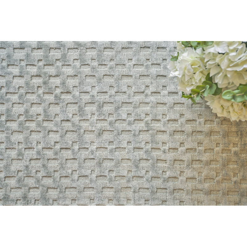 Monroe Silk Geometric Area Rug in Light Green, Rectangle 12' x 15'