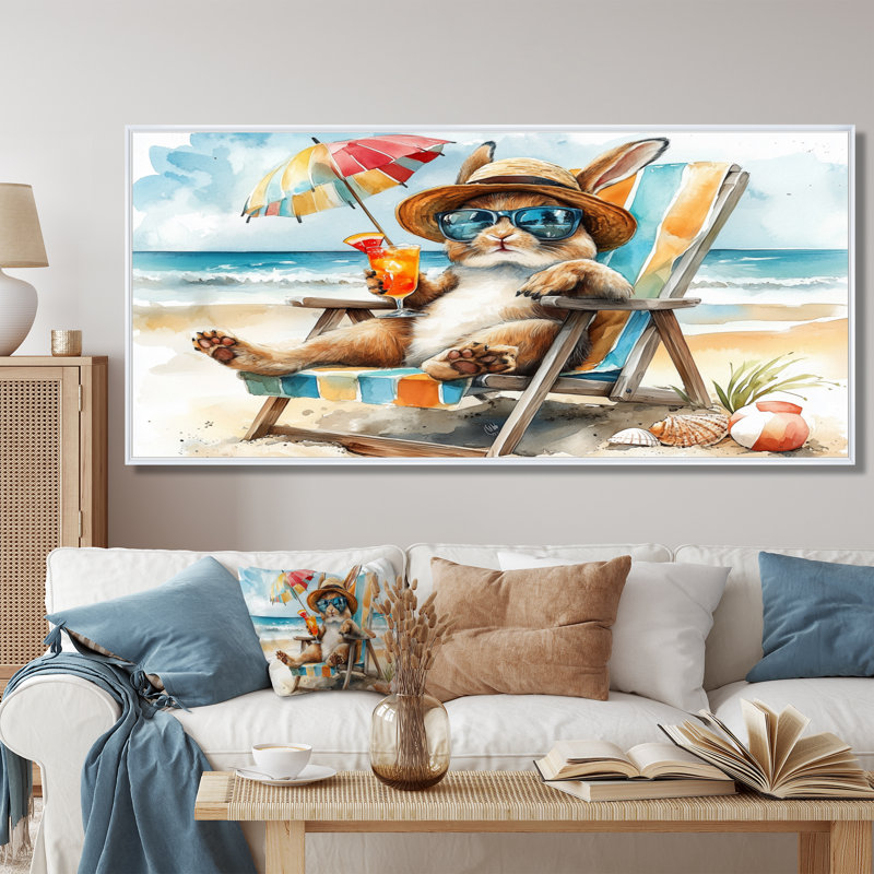 Sayler - art mural animaux côtiers, Toile encadrée flottée blanche, H 28 po x l 60 po x P 1,5 po