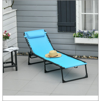 Chaise longue de piscine pliante Outsunny, chaise de bronzage de patio, chaise longue d'extérieur avec dossier inclinable à 4 positions, coussin, siège respirant en filet et à siège élastique pour la plage, la cour et le patio