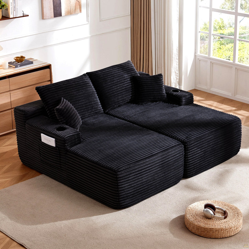 New Canapé modulaire Cloud de 69 po, méridienne en L avec méridienne en forme de R avec assise profonde et confortable canapé 2 places pour salon moderne (tissu moelleux), noir