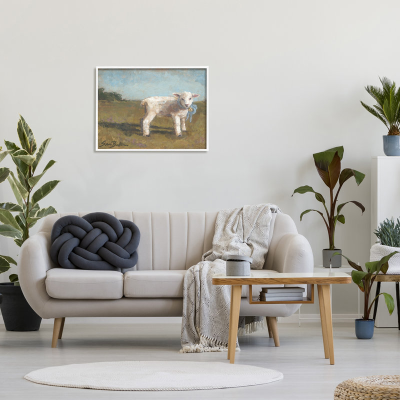 Farmhouse Baby Lamb - Peinture, H 24 po x l 30 po x P 1,5 po, Giclée encadrée blanc bord de mer