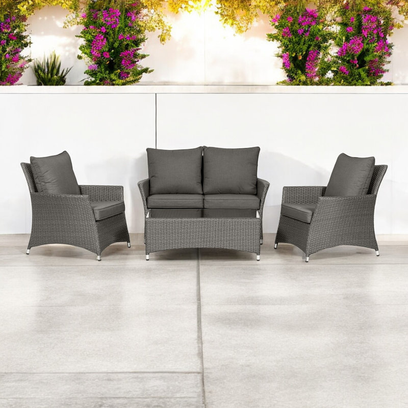 PARIS 4 Seater 4pc Lounging Coffee Set 2 Seater sofa, 2 armchairs with Coffee Table including Cushions, Dark Grey/Grey