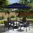 6 Pcs Patio Dining Set 4 Rattan Armchairs And Round Metal Table With Umbrella-119356017