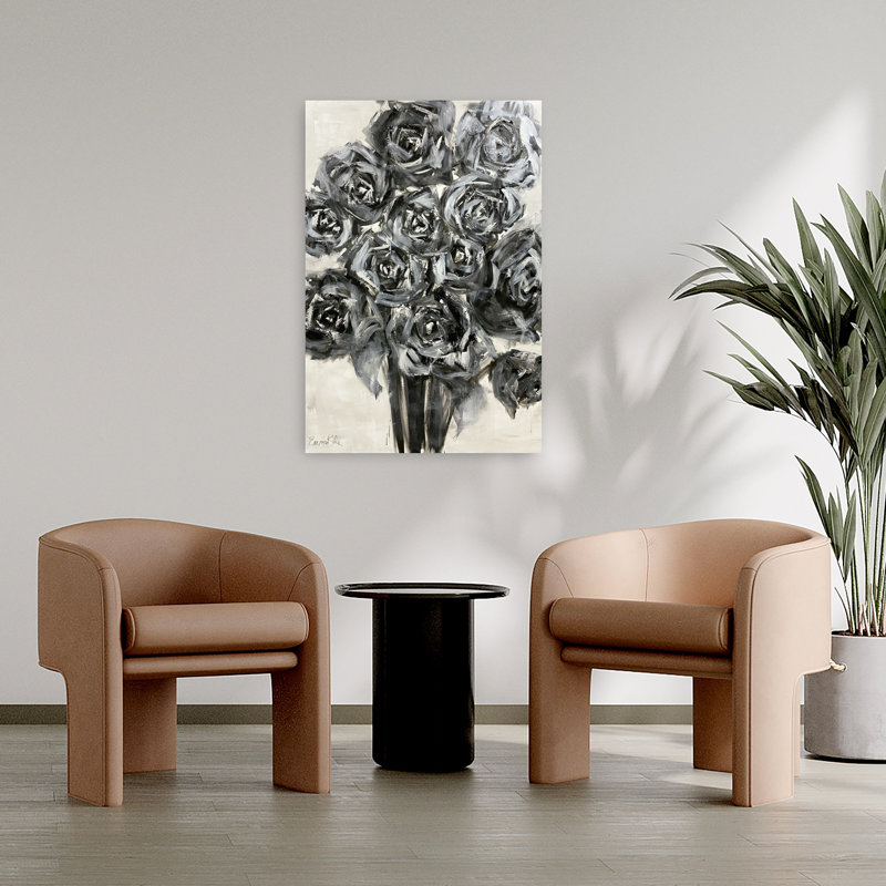 «Elegant Gray Roses», art mural élégant et moderne, 36" H x 24" W